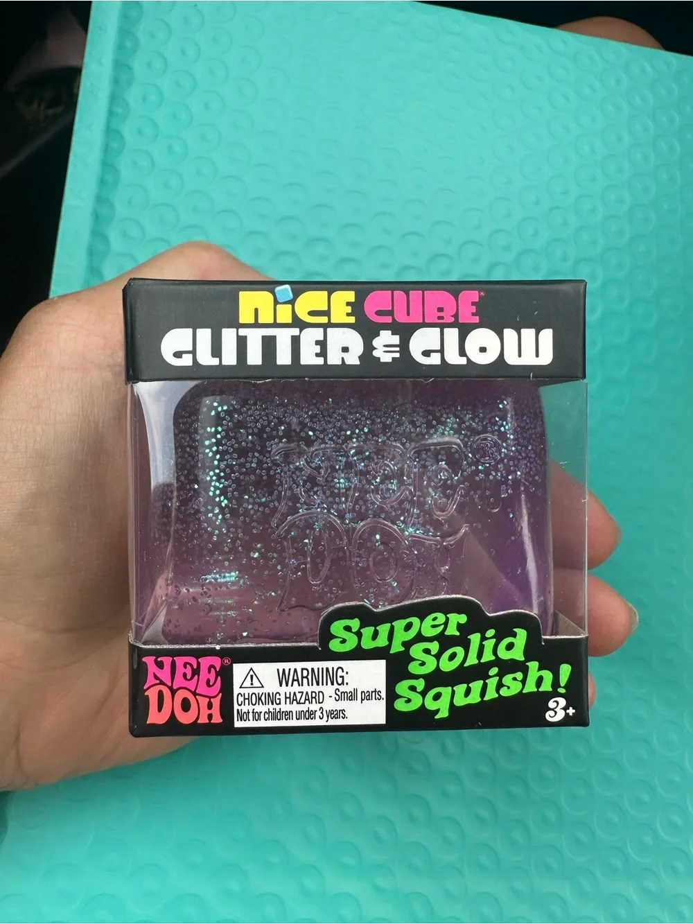 NEW Authentic Schylling NeeDoh Nice Cube Glitter & Glow Purple Super Solid Squis